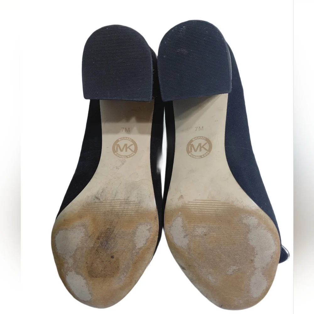 Michael Kors Liza Black Suede Block Heel Pumps Size 7 M - Picture 9 of 13